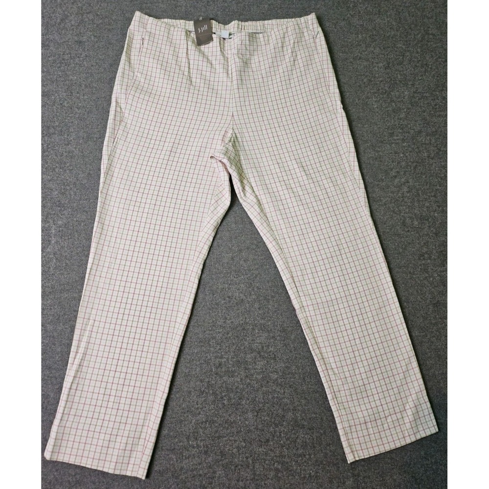 J. Jill Womens Size 14P Elastic Waist Pants Grid Plaid Cream Multi Color NWT
